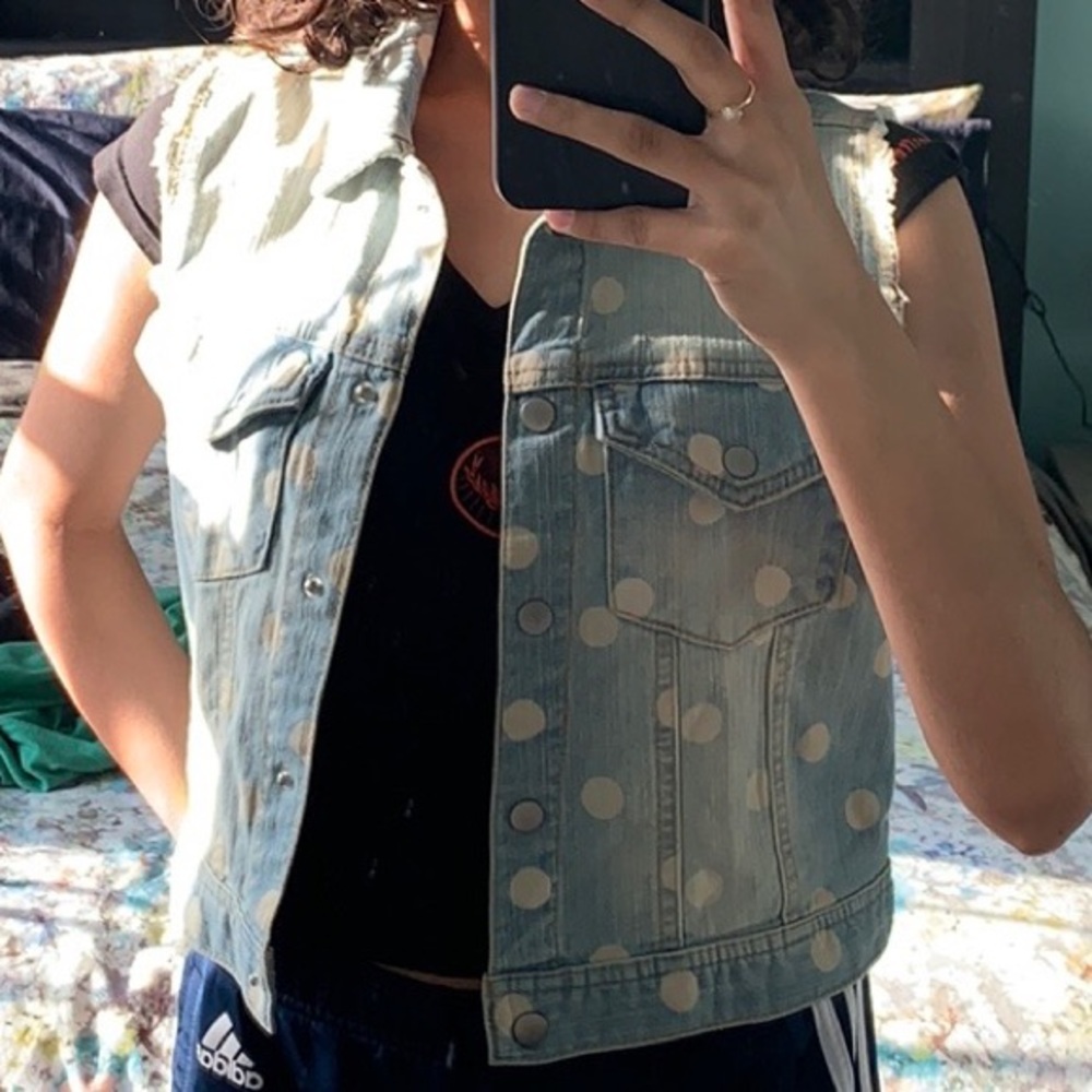 FOREVER 21 POLKA DOT DENIM VEST